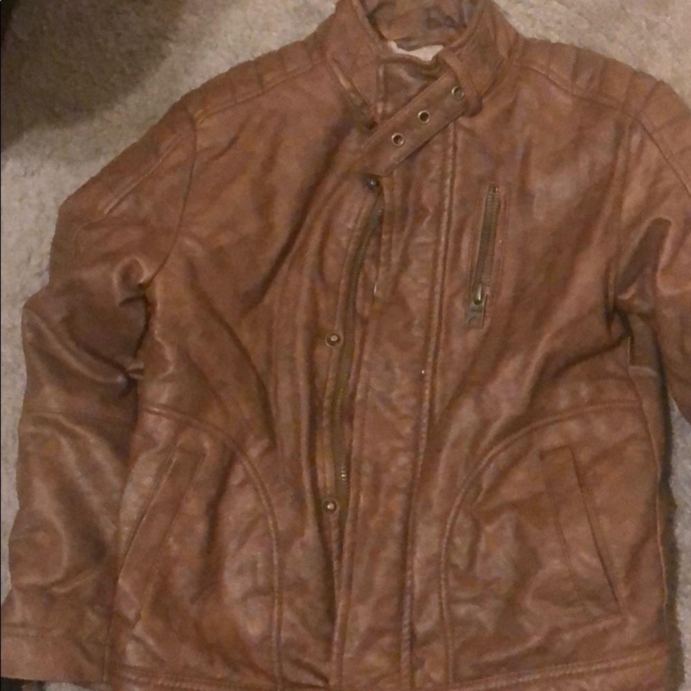 Brown Faux Leather Motorcycle Jacket Size 4/5